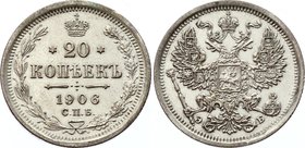 Russia 20 Kopeks 1906 СПБ ЭБ

Bit# 106; Silver 3.55g