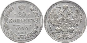 Russia 20 Kopeks 1909 СПБ ЭБ

Bit# 109; Silver 3,6g.