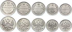 Russia Nice Lot of 5 Coins

10 15 20 Kopeks 1906-1915; Silver