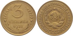 Russia - USSR 3 Kopeks 1927 Key Date

Y# 93; Aluminium-Bronze 2,78g.