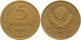 Russia - USSR 5 Kopeks 1941

Y# 108; Aluminium-Bronze 4,79g.; Rare