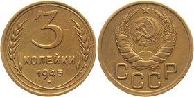 Russia - USSR 3 Kopeks 1945

Y# 107; Aluminium-Bronze 3,17g.; Rare