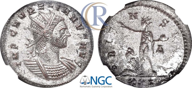 Roman empire. Emperor Aurelian. 274 AC. Antoninianus. AE silver gilt. In NGS sla...