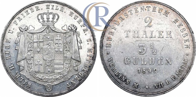 Germany. Hessen-Kassel. Wilhelm II. 2 Taler-3 1/2 Gulden 1842, AG. Германия. Гес...