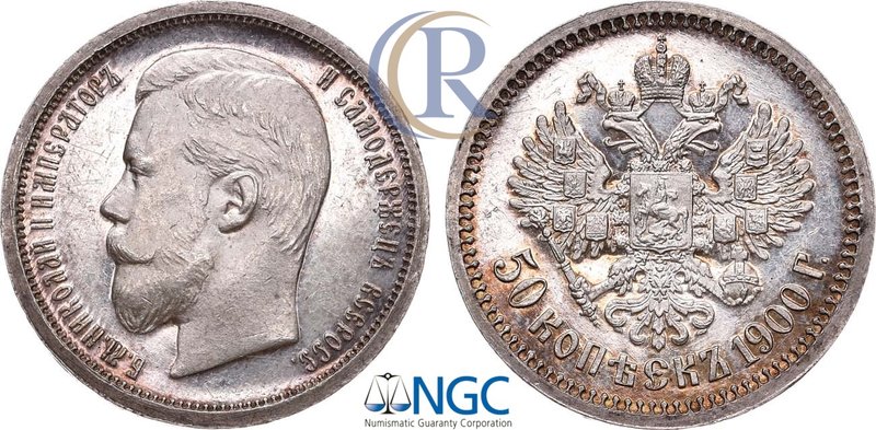 50 копеек 1900 года. АГ-(ФЗ). В слабе NGC PF 60. Russia. 50 Kopeks 1900 in holde...