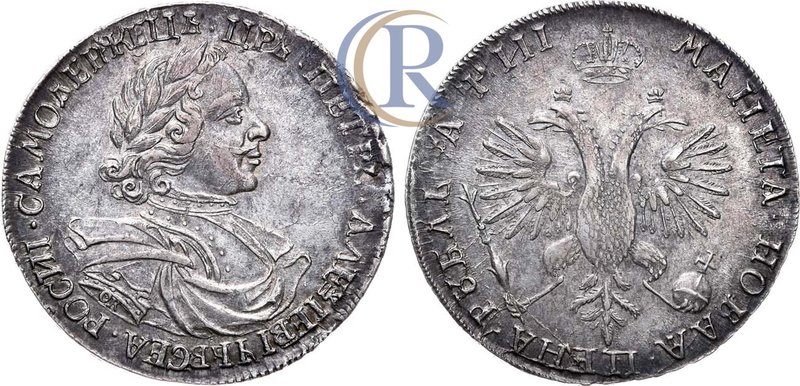 1 рубль 1718 года. ОК-L Russia. 1 Rouble 1718 Серебро. 28,92г. Кадашевский монет...