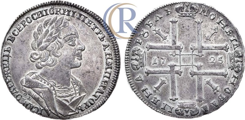 1 рубль 1725 года. ОК Russia. 1 Rouble 1725 Серебро. 28,24г. Красный монетный дв...