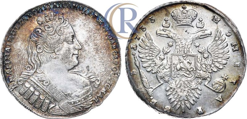 1 рубль 1733 года. Russia. 1 Rouble 1733 Серебро. 24,38г. Аверс: без броши на гр...