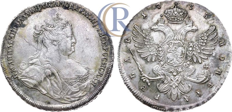 1 рубль 1738 года. Без букв Russia. 1 Rouble 1738 Серебро. 25,70г. Санкт-Петербу...