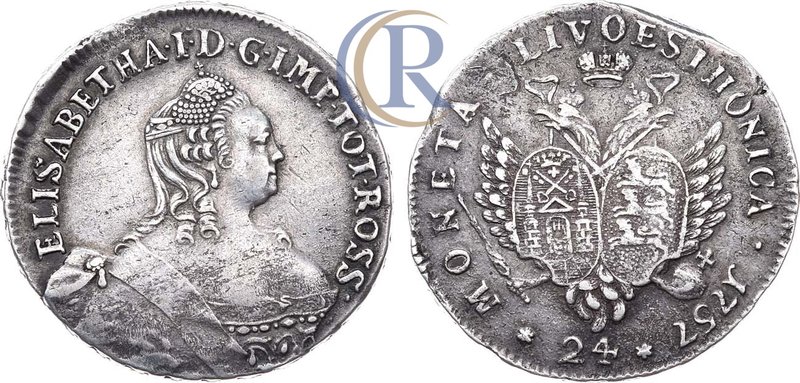 24 копейки 1757 года. Russia. 24 Kopek 1757 Серебро. 6,37г. Для прибалтийских пр...