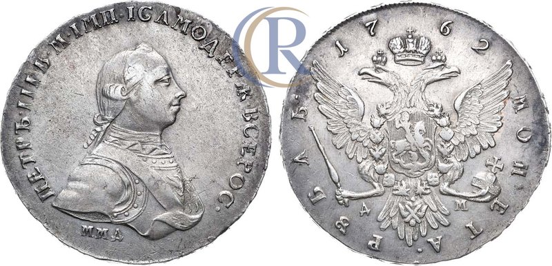 1 рубль 1762 года. ММД-ДМ Russia. 1 Rouble 1762 Серебро. 23,98г. Красный монетны...