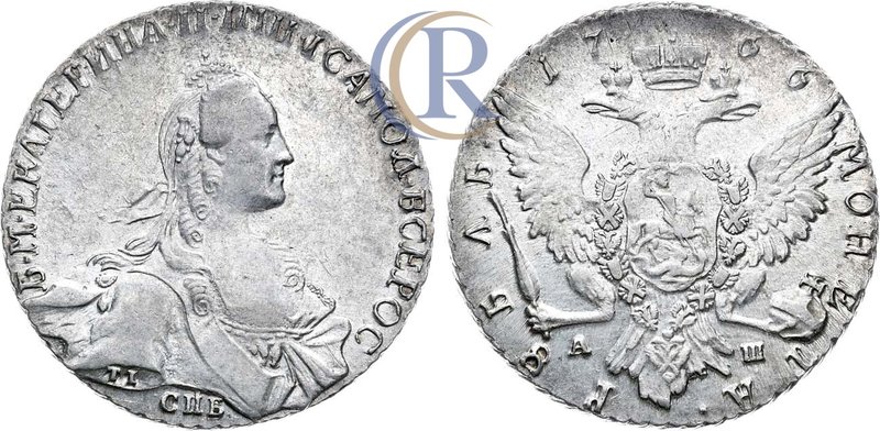 1 рубль 1766 года. СПБ-ТI-АШ Russia. 1 Rouble 1766 Серебро. 23,27г. Аверс: портр...