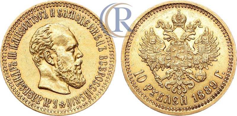 10 рублей 1889 года. АГ-(АГ) Russia. 10 Roubles 1889 Золото. 12,90г. 
 Уздеников...