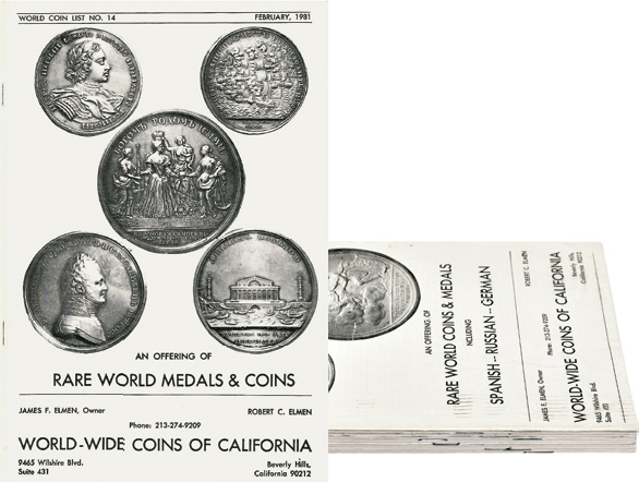 Комплект из 10 каталогов с фиксированными ценами фирмы World-Wide coins of Calif...