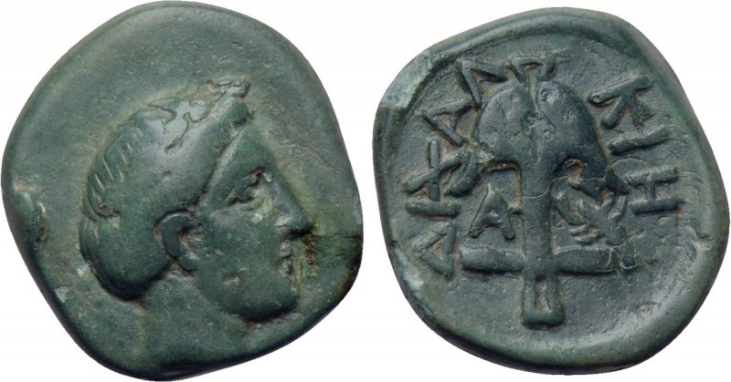 THRACE. Apollonia Pontika. Ae Dichalkon (Mid 4th-3rd centuries BC). 

Obv: Lau...