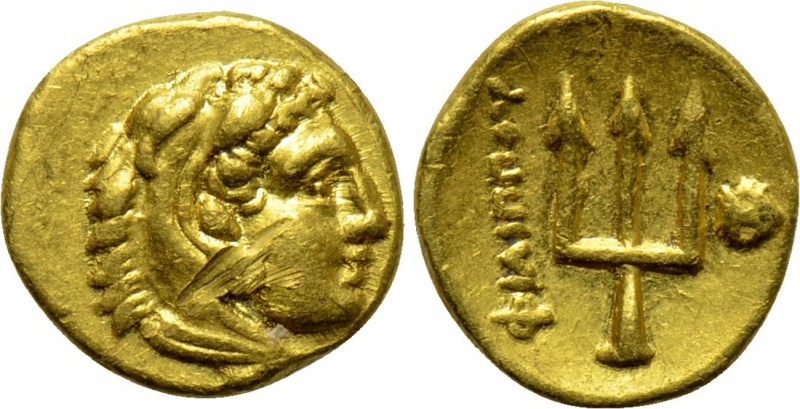 KINGS OF MACEDON. Philip II (359-336). AV 1/8 Stater. Pella. 

Obv: Head of He...