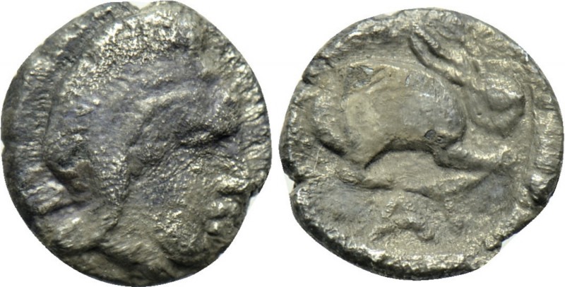 MYSIA. Atarneos. Hemiobol (Circa 400 BC). 

Obv: Head right, wearing Phrygian ...