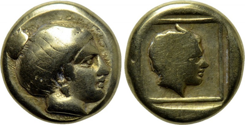 LESBOS. Mytilene. EL Hekte (Circa 412-378 BC). 

Obv: Head of nymph right.
Re...
