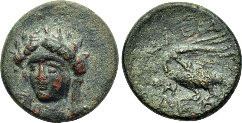 IONIA. Klazomenai. Ae (4th century BC). 

Obv: Laureate head of Apollo facing ...