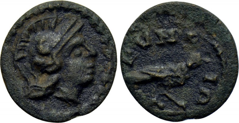AEOLIS. Cyme. Pseudo-autonomous (2nd century). Ae. 

Obv: Helmeted head of Ath...