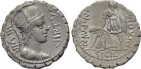 MN. AQUILIUS MN. F. MN. N. Serrate Denarius (65 BC). Rome.