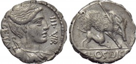 C. HOSIDIUS C. F. GETA. Serrate Denarius (64 BC). Rome.