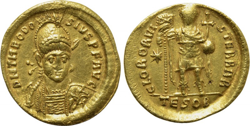 THEODOSIUS II (402-450). GOLD Solidus. Thessalonica. 

Obv: D N THEODOSIVS P F...