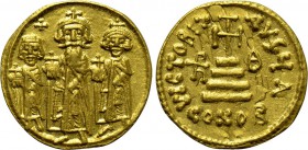 HERACLIUS with HERACLIUS CONSTANTINE and HERACLONAS (610-641). GOLD Solidus. Constantinople. Dated IY 9 (635/6).