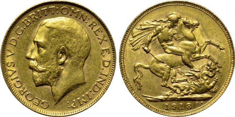 AUSTRALIA. George V (1910-1936). GOLD Sovereign (1918-P). Perth. 

Obv: GEORGI...