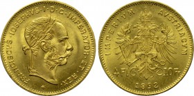 AUSTRIA. Franz Josef I (1848-1916). GOLD 4 Florins or 10 Francs (1892). Wien (Vienna).
