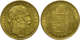 HUNGARY. Franz Josef I (1848-1916). GOLD 20 Franken or 8 Forint (1884-KB). Kremnitz.