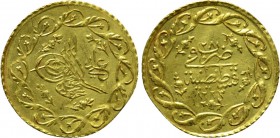 OTTOMAN EMPIRE. Mahmud II (AH 1222-1255 / AD 1808-1839). GOLD Cedid. Qustantiniya (Constantinople) mint. Dated AH 1223//28 (1835).