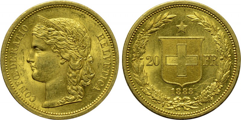 SWITZERLAND. GOLD 20 Francs (1883). Bern. 

Obv: CONFŒDERATIO HELVETICA . 
Di...
