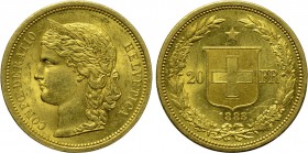 SWITZERLAND. GOLD 20 Francs (1883). Bern.