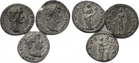 3 Roman denari; Hadrian and Antoninus Pius.