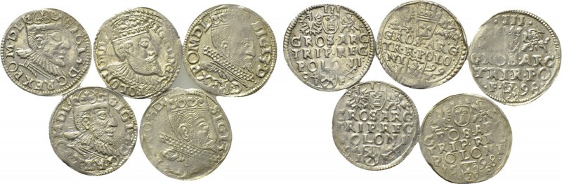 5 Polish coins of Sigismund III. 

Obv: .
Rev: .

. 

Condition: See pict...
