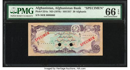 Afghanistan Afghanistan Bank 20 Afghanis ND (1978) / SH1357 Pick 53As Specimen PMG Gem Uncirculated 66 EPQ. Two POCs; red Specimen overprints..

HID09...