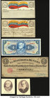 A Half Dozen Various Items from Brazil. Colombia, and Cuba. Extremely Fine or Better. The two notes from Colombia have mounting remnants on their back...