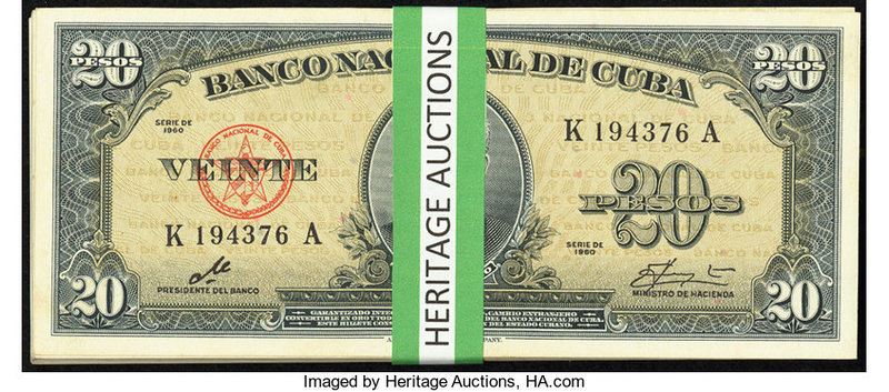 Cuba Banco Nacional de Cuba 20 Pesos 1960 Pick 80c, Forty-Six Examples Crisp Unc...