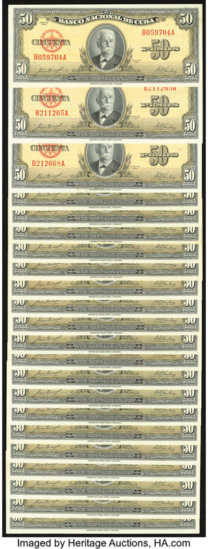 Cuba Banco Nacional de Cuba 50 Pesos 1958 Pick 81b, Twenty-Two Examples Choice A...