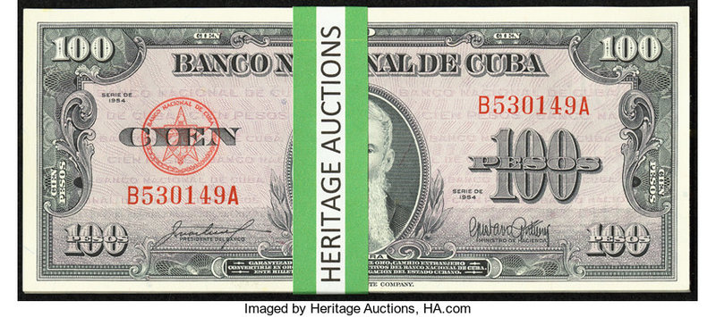 Cuba Banco Nacional de Cuba 100 Pesos 1954 Pick 82b, Twenty-Seven Examples Choic...