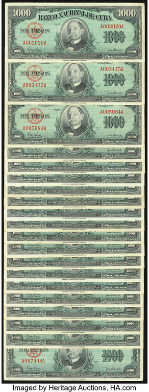 Cuba Banco Nacional de Cuba 1000 Pesos 1950 Pick 84a, Twenty Examples Very Fine ...