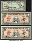 Cuba Banco Nacional de Cuba 1 Peso 1956 Pick 87s1 Specimen About Uncirculated; 10 Pesos 1960 Pick 79s2, Two Specimens About Uncirculated or Better. Th...