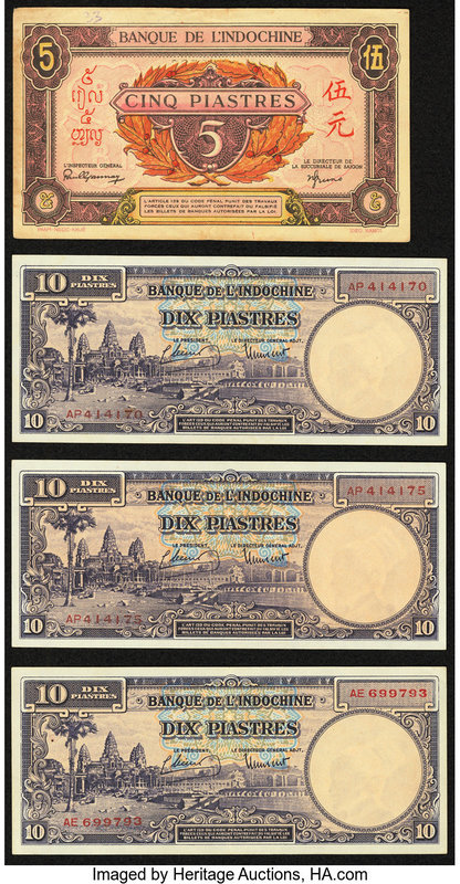 French Indochina Banque de l'Indo-Chine 5 Piastres ND (1942-45) Pick 64; 10 Pias...