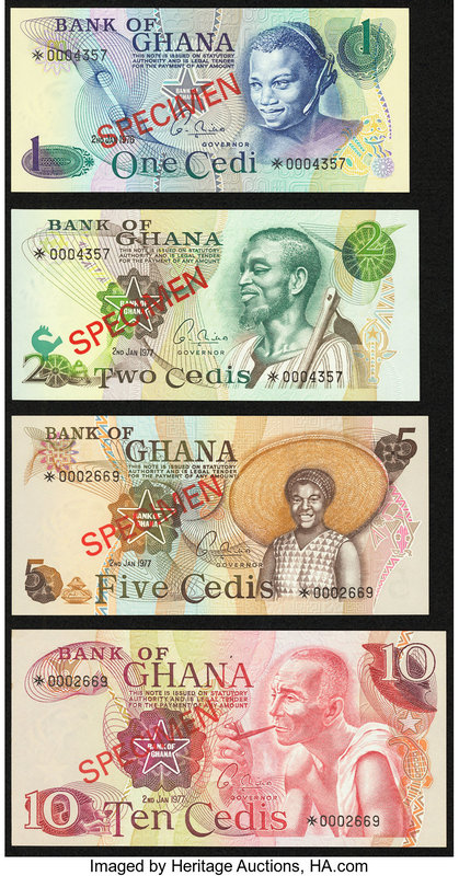 Ghana Bank of Ghana 1; 2; 5; 10 Cedi 1976-77 Pick CS1 Collector Series Specimen ...