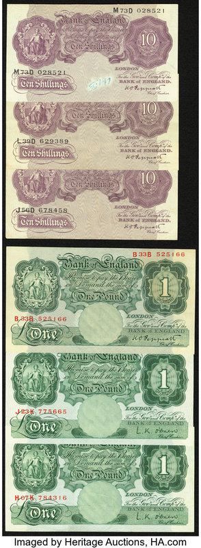 Great Britain Bank of England 10 Shillings ND (1948-49) Pick 368a (3); 1 Pound N...