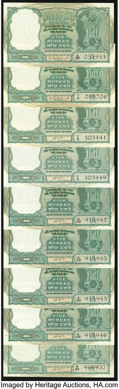 India Reserve Bank of India 5 Rupees ND (1964) Pick 35a (2); 35b (5); 35c (2) Cr...