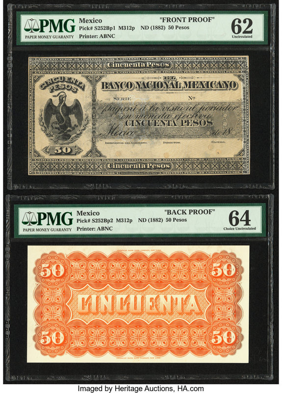 Mexico Banco Nacional Mexicano 50 Pesos ND (1882) Pick S252Bp1; S252Bp2 M312p Fr...