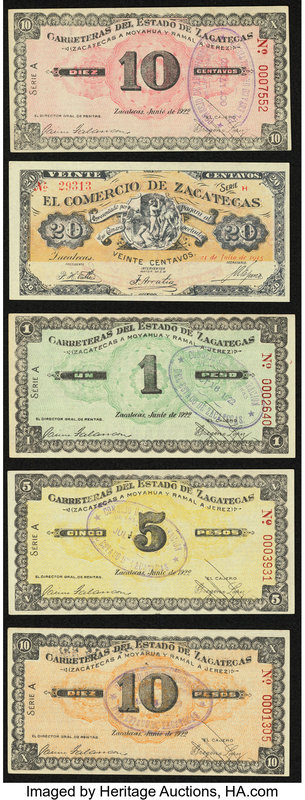 Mexico Comercio de Zacatecas 20 Centavos 21.7.1915 Pick Unlisted 1; 5; 10; 10 Ce...