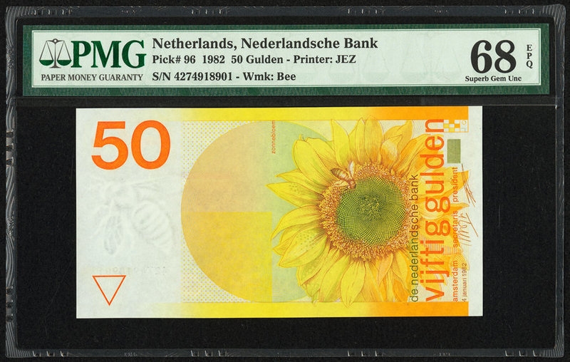 Netherlands Nederlandsche Bank 50 Gulden 4.1.1982 Pick 96 PMG Superb Gem Unc 68 ...